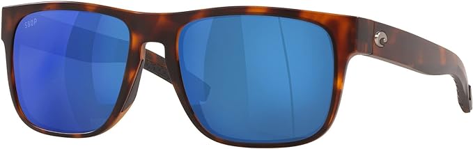 COSTA DEL MAR MENS SPEARO SQUARE SUNGLASSES, MATTE TORTOISE/BLUE MIRRORED POLARIZED-580P, 56