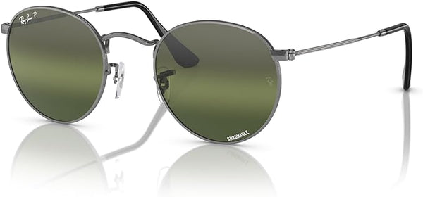 RAY-BAN ROUND METAL SUNGLASSES, GUNMETAL/CLEAR GRADIENT DARK GREEN POLARIZED, RB3447 53