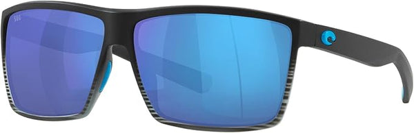 COSTA DEL MAR MENS RINCON FISHING AND WATERSPORTS RECTANGULAR SUNGLASSES, MATTE SMOKE CRYSTAL/BLUE MIRRORED POLARIZED-580G, 63