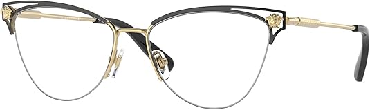 VERSACE VE 1280 1433 GOLD/BLACK METAL CAT-EYE EYEGLASSES, 55