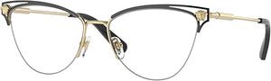 VERSACE VE 1280 1433 GOLD/BLACK METAL CAT-EYE EYEGLASSES, 55