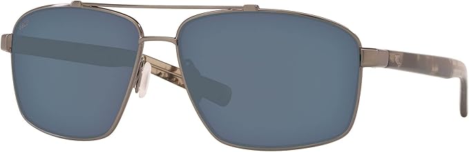 COSTA DEL MAR MENS FLAGLER RECTANGULAR SUNGLASSES, BRUSHED SILVER/GREY POLARIZED-580G, 62