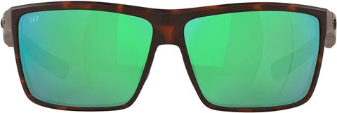 COSTA DEL MAR MENS RINCONCITO RECTANGULAR SUNGLASSES, MATTE TORTOISE/GREEN MIRRORED POLARIZED-580G, 60