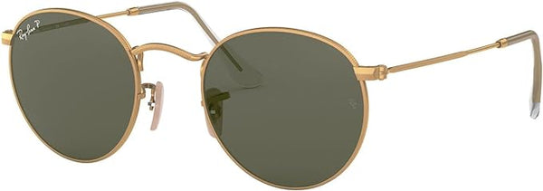 RAY-BAN ROUND METAL SUNGLASSES, MATTE GOLD/POLARIZED G-15 GREEN, RB3447 50