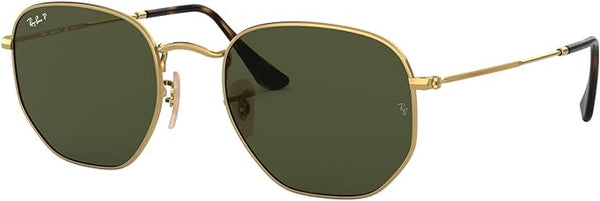 RAY-BAN HEXAGONAL FLAT LENS SUNGLASSES, GOLD/G-15 GREEN POLARIZED, RB3548N 51