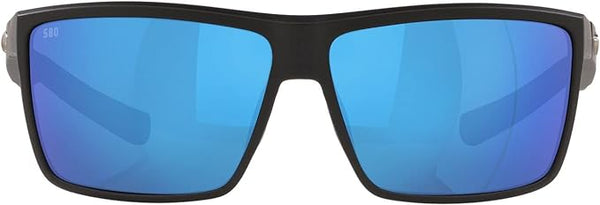 COSTA DEL MAR MENS RINCONCITO RECTANGULAR SUNGLASSES, MATTE BLACK/BLUE MIRRORED POLARIZED-580G, 60