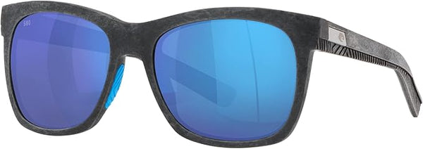 COSTA WOMAN SUNGLASSES NET GRAY WITH BLUE RUBBER FRAME, BLUE MIRROR LENSES, 55