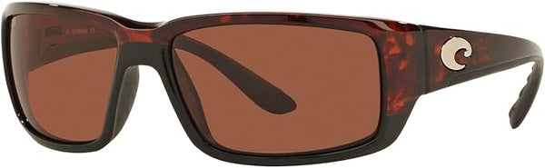 COSTA DEL MAR MENS FANTAIL RECTANGULAR SUNGLASSES, TORTOISE/COPPER POLARIZED-580P, 59