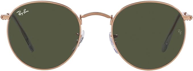 RAY-BAN ROUND METAL SUNGLASSES, ROSE GOLD/GREEN, RB3447 50