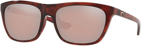 COSTA DEL MAR WOMENS CHEECA SQUARE SUNGLASSES, SHINY ROSE TORTOISE/COPPER SILVER MIRRORED POLARIZED-580G, 57