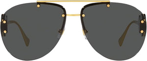 VERSACE WOMAN SUNGLASSES GOLD FRAME, DARK GREY LENSES, 63