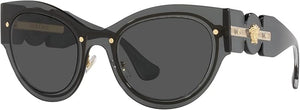 VERSACE WOMAN SUNGLASSES TRANSPARENT DARK GREY FRAME, DARK GREY LENSES, 53