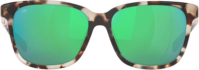 COSTA DEL MAR WOMAN SUNGLASSES SHINY TIGER COWRIE FRAME, GREEN MIRROR LENSES, 57