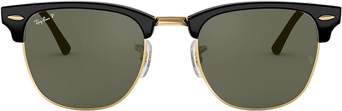 RAY-BAN CLUBMASTER SQUARE SUNGLASSES, BLACK/POLARIZED G-15 GREEN, RB3016 49