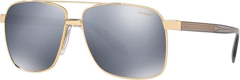 VERSACE MAN SUNGLASSES GOLD FRAME, DARK GREY MIRROR SILVER POLARIZED LENSES, 59