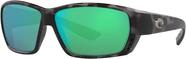 COSTA DEL MAR MENS TUNA ALLEY RECTANGULAR SUNGLASSES, TIGER SHARK/GREEN MIRRORED POLARIZED-580G, 62