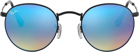 RAY-BAN ROUND METAL SUNGLASSES, BLACK/BROWN GRADIENT MIRRORED BLUE, RB3447 53