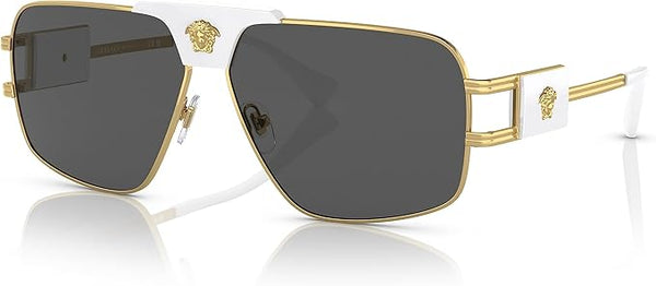 VERSACE MAN SUNGLASSES GOLD FRAME, DARK GREY LENSES, 63