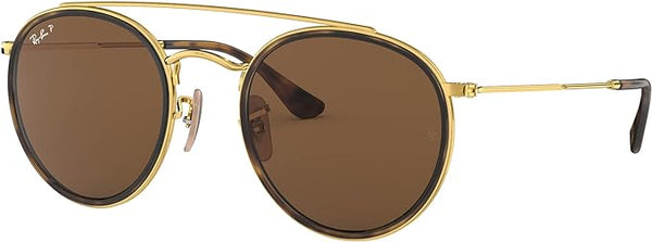 RAY-BAN DOUBLE BRIDGE ROUND SUNGLASSES, GOLD/POLARIZED B-15 BROWN, RB3647N 51