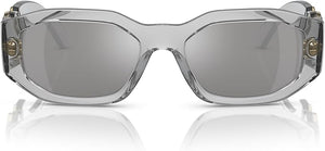 VERSACE MAN SUNGLASSES TRANSPARENT GREY FRAME, LIGHT GREY MIRROR SILVER LENSES, 53