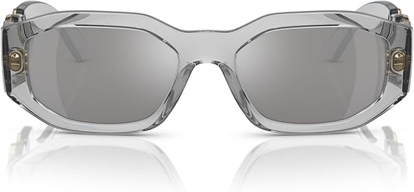 VERSACE MAN SUNGLASSES TRANSPARENT GREY FRAME, LIGHT GREY MIRROR SILVER LENSES, 53