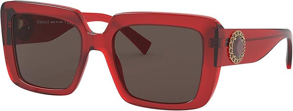 VERSACE WOMAN SUNGLASSES TRANSPARENT RED FRAME, DARK BROWN LENSES, 54