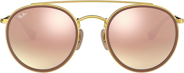 RAY-BAN DOUBLE BRIDGE ROUND SUNGLASSES, GOLD/BROWN GRADIENT MIRRORED PINK, RB3647N 51