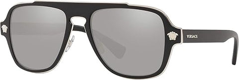 VERSACE MAN SUNGLASSES BLACK FRAME, LIGHT GREY MIRROR SILVER LENSES, 56