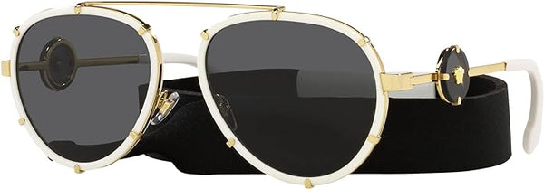 VERSACE VE 2232 147187 WHITE METAL AVIATOR SUNGLASSES GREY LENS