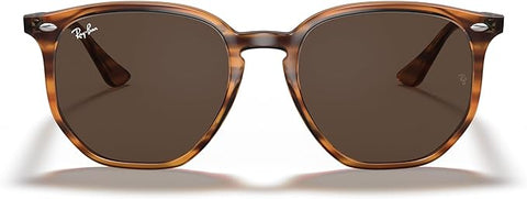 RAY-BAN HEXAGONAL SUNGLASSES, STRIPED RED HAVANA/DARK BROWN, RB4306 54