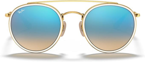 RAY-BAN DOUBLE BRIDGE ROUND SUNGLASSES, GOLD/BROWN GRADIENT MIRRORED BLUE, RB3647N 51