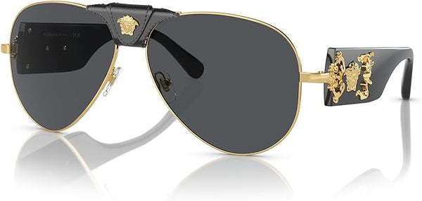 VERSACE MAN SUNGLASSES GOLD FRAME, DARK GREY LENSES, 62