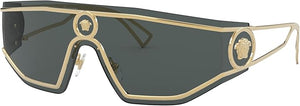 VERSACE VE 2226 100287 GOLD METAL SHIELD SUNGLASSES GREY LENS, 45