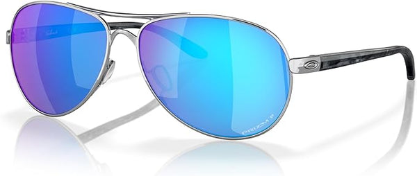 OAKLEY WOMEN'S FEEDBACK AVIATOR SUNGLASSES, POLISHED CHROME/PRIZM SAPPHIRE IRIDIUM POLARIZED, OO4079 59