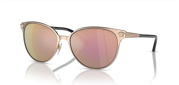 VERSACE WOMAN SUNGLASSES PINK GOLD FRAME, DARK GREY MIRROR PINK LENSES, 57