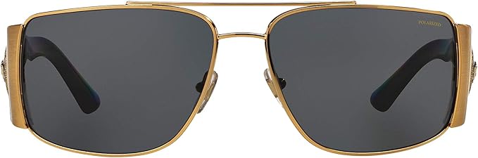 VERSACE MAN SUNGLASSES GOLD FRAME, DARK GREY - POLAR LENSES, 63