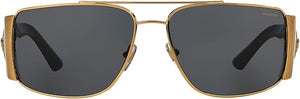 VERSACE MAN SUNGLASSES GOLD FRAME, DARK GREY - POLAR LENSES, 63