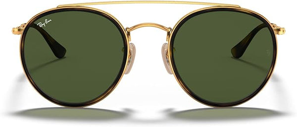 RAY-BAN DOUBLE BRIDGE ROUND SUNGLASSES, GOLD/G-15 GREEN, RB3647N 51