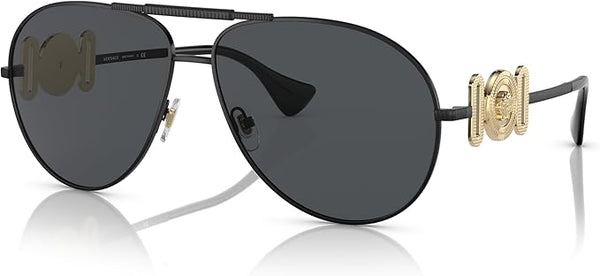 VERSACE UNISEX SUNGLASSES MATTE BLACK FRAME, DARK GREY LENSES, 65