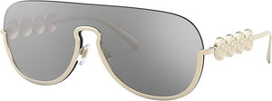 VERSACE WOMAN SUNGLASSES PALE GOLD FRAME, LIGHT GREY MIRROR SILVER LENSES, 39