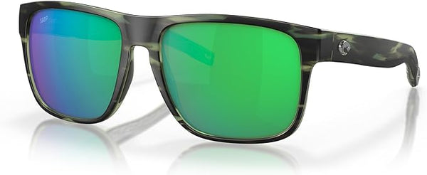 COSTA DEL MAR MEN'S SPEARO POLARIZED SQUARE SUNGLASSES, MATTE REEF/GREEN MIRRORED POLARIZED-580P, 56