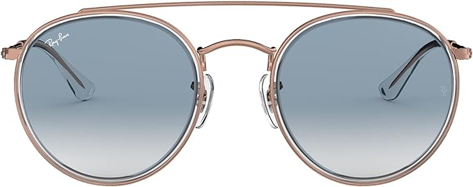 RAY-BAN DOUBLE BRIDGE ROUND SUNGLASSES, COPPER/CLEAR GRADIENT BLUE, RB3647N 51