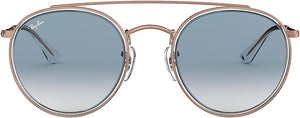 RAY-BAN DOUBLE BRIDGE ROUND SUNGLASSES, COPPER/CLEAR GRADIENT BLUE, RB3647N 51