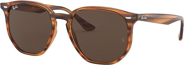 RAY-BAN HEXAGONAL SUNGLASSES, STRIPED RED HAVANA/DARK BROWN, RB4306 54