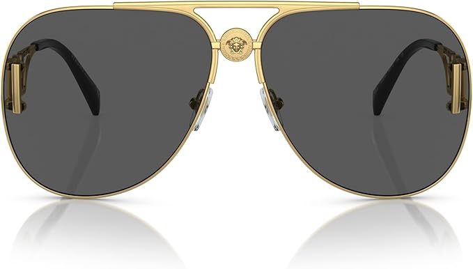 VERSACE UNISEX SUNGLASSES GOLD FRAME, DARK GREY LENSES, 63