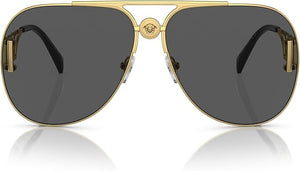 VERSACE UNISEX SUNGLASSES GOLD FRAME, DARK GREY LENSES, 63