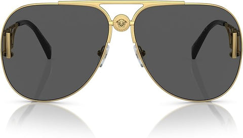 VERSACE UNISEX SUNGLASSES GOLD FRAME, DARK GREY LENSES, 63