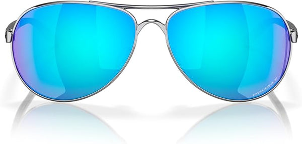 OAKLEY WOMEN'S FEEDBACK AVIATOR SUNGLASSES, POLISHED CHROME/PRIZM SAPPHIRE IRIDIUM POLARIZED, OO4079 59