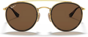 RAY-BAN DOUBLE BRIDGE ROUND SUNGLASSES, GOLD/POLARIZED B-15 BROWN, RB3647N 51