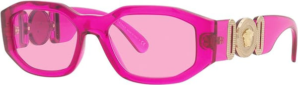 VERSACE UNISEX SUNGLASSES TRANSPARENT FUXIA FRAME, FUCHSIA LENSES, 53